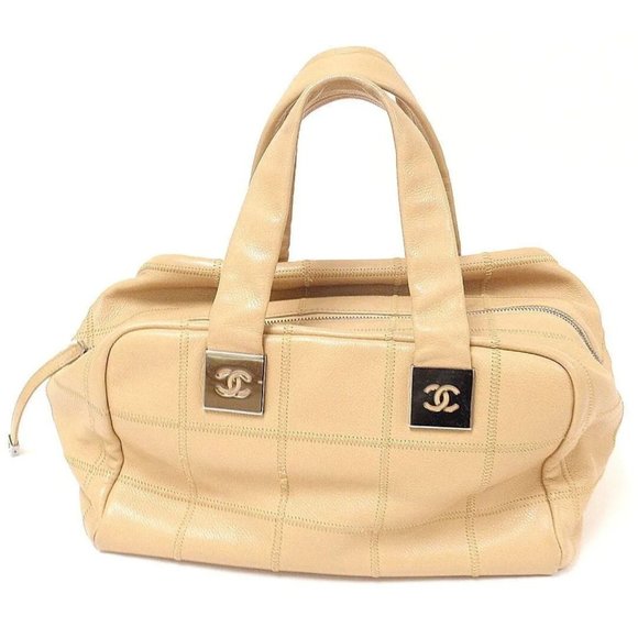 AUTHENTIC 2004 CHANEL LAX SQUARE STITCH CAFE o'LAIT SOFT CAVIAR LEATHER HANDBAG - Picture 3 of 12